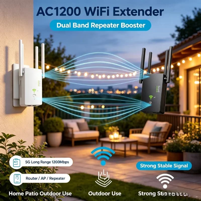 Dual‑Band 1200Mbps Wireless Repeater WiFi Signal Booster Router Access‑Point Extender