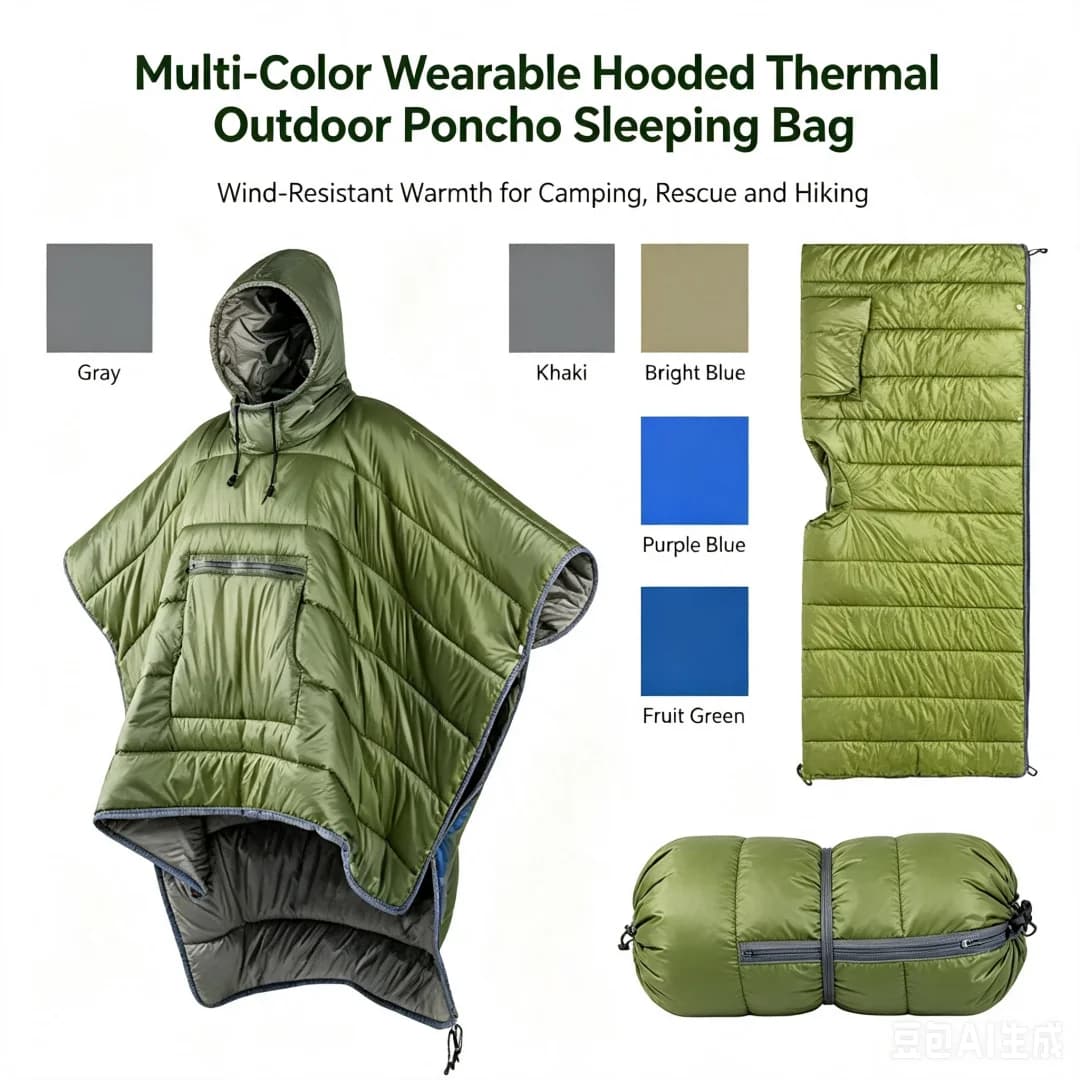 Portable Tactical Poncho Camping Blanket Wearable Sleeping Bag for Hunting Ultralight Water-Resistant Hooded Warm Blanket