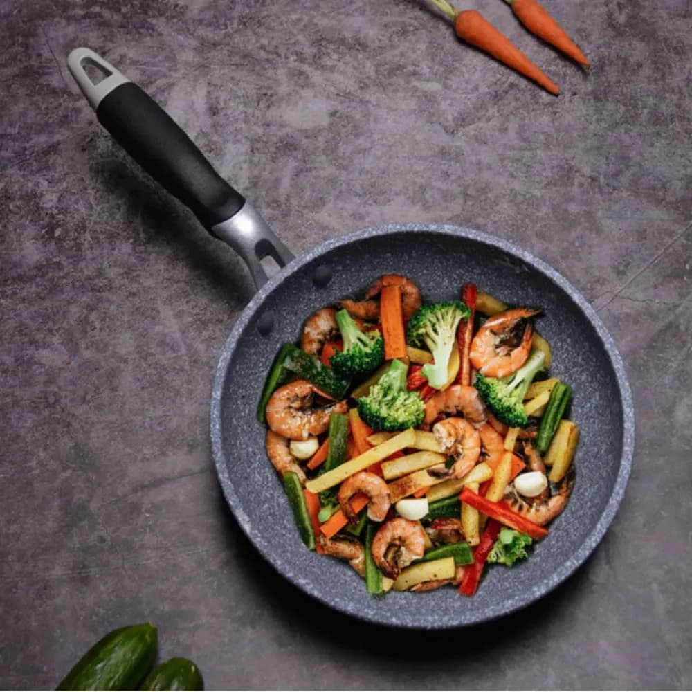 Padella in Pietra Durevole 28/26/24/20cm, Wok Antiaderente, Padella per Induzione, Pentola per Pancake e Uova, per Fornelli a Gas e Uso Domestico