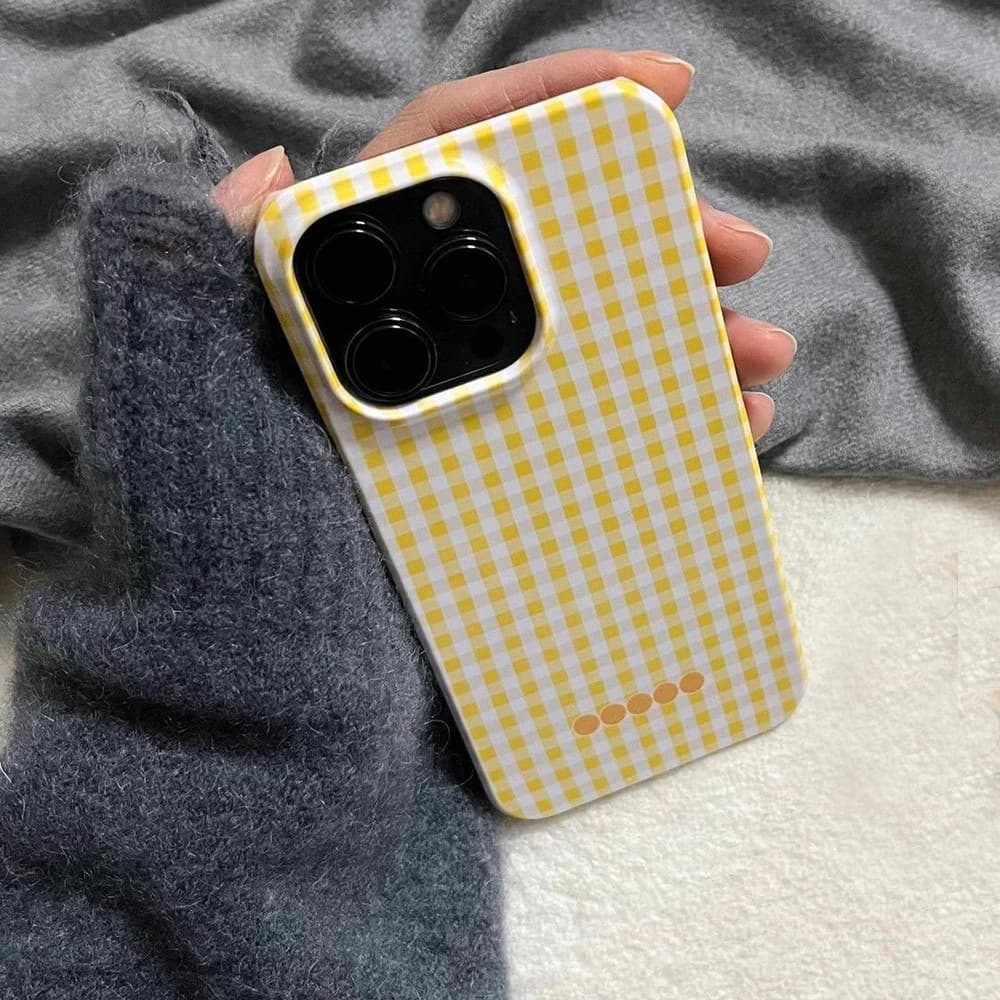 LALA Yellow Plaid Phone Case for iPhone 17 16 15 14 13 12 11 Air Pro Max X XS XR XSMax 7 8 Plus Glossy Film Hard PC Cover