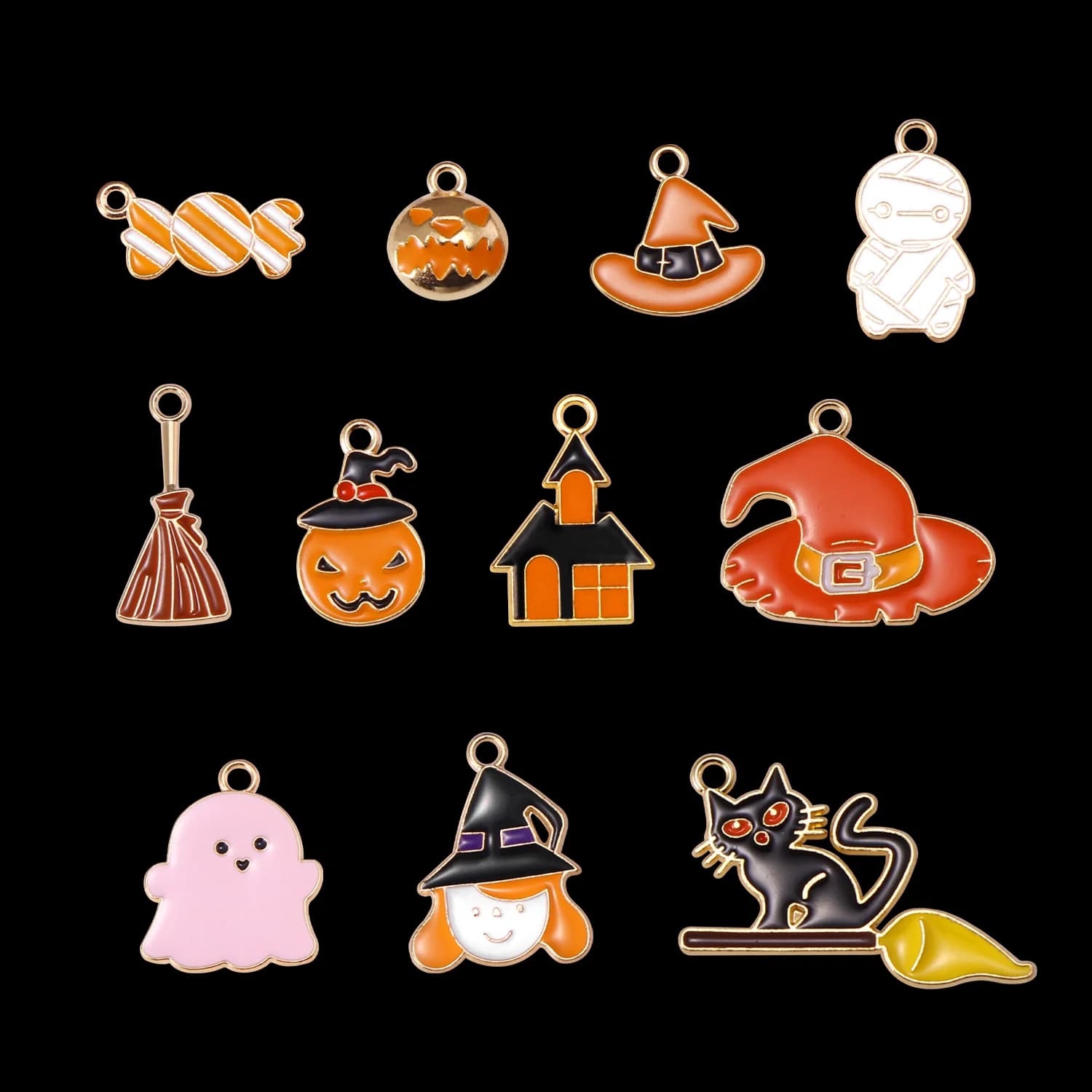 10-23 pezzi di braccialetti in lega di smalto di Halloween con ciondoli in metallo, orecchini Kawaii per braccialetti per collane di gioielli fai da te per feste di Halloween