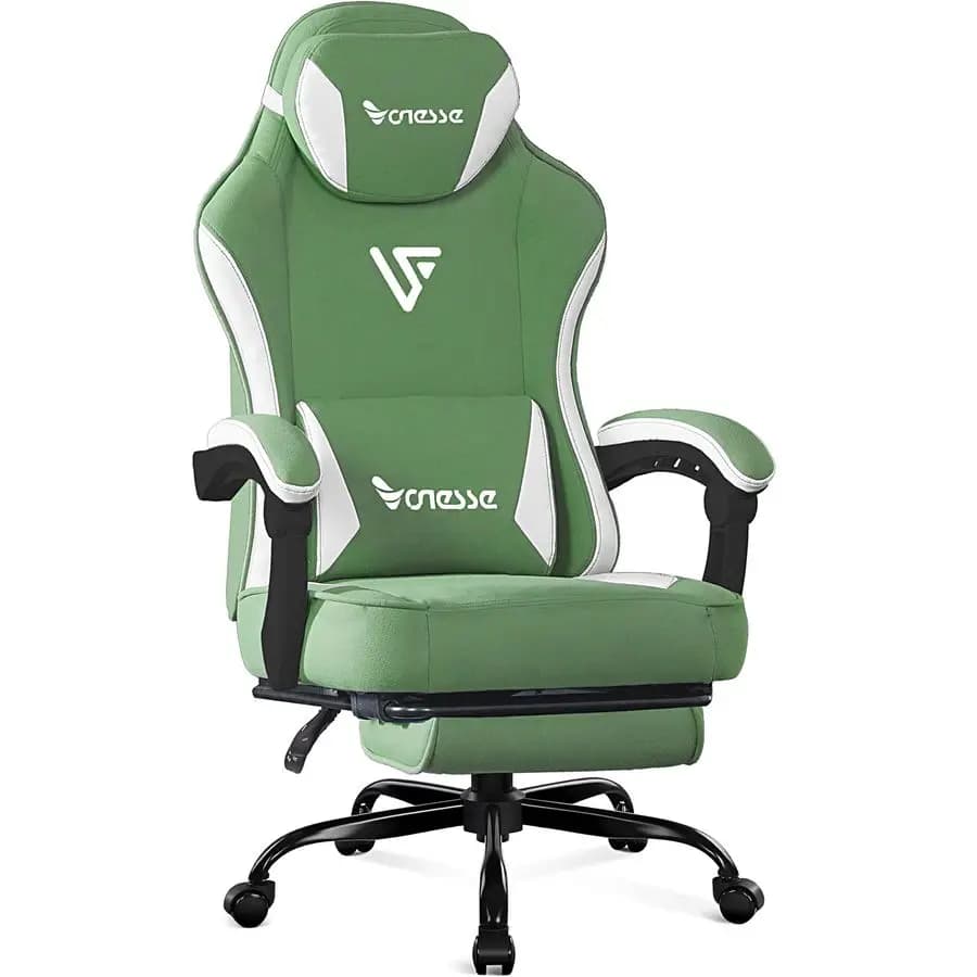 Sedia da Gaming, Sedia da Ufficio in Tessuto con Cuscino a Molle Insacchettate, Poggiapiedi e Supporto Lombare Massaggiante, Reclinabile