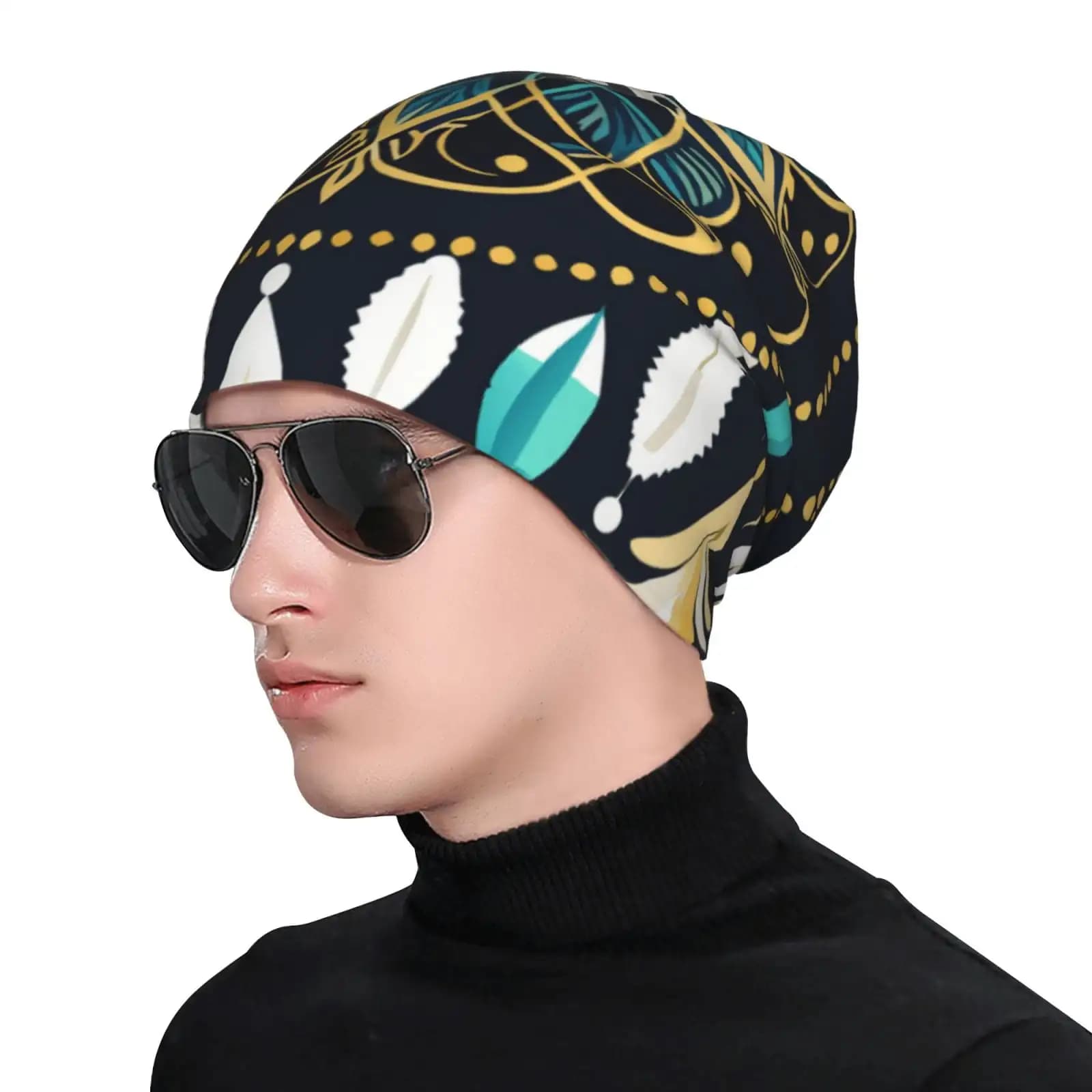 Boho Dreamcatcher Printed Knit Cuffed Beanie,Unisex Beanie For Men And Women,Knit Hat ,Warm Winter Caps,Warm Slouch Beanie
