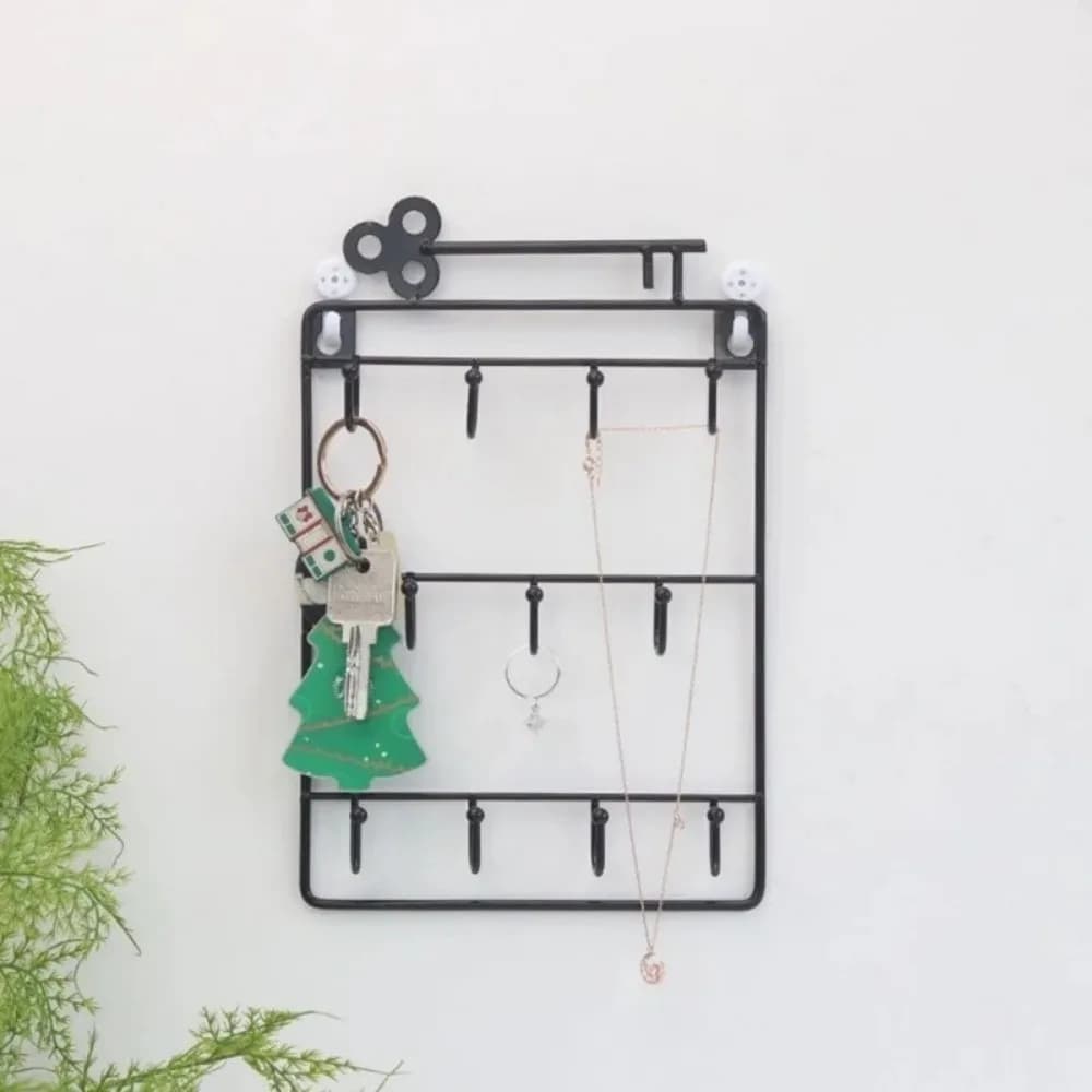 Iron 11 Key Hooks Wall Mounted Practical Jacket Hat Storage Rack Modern Style Multifunctional Hooks