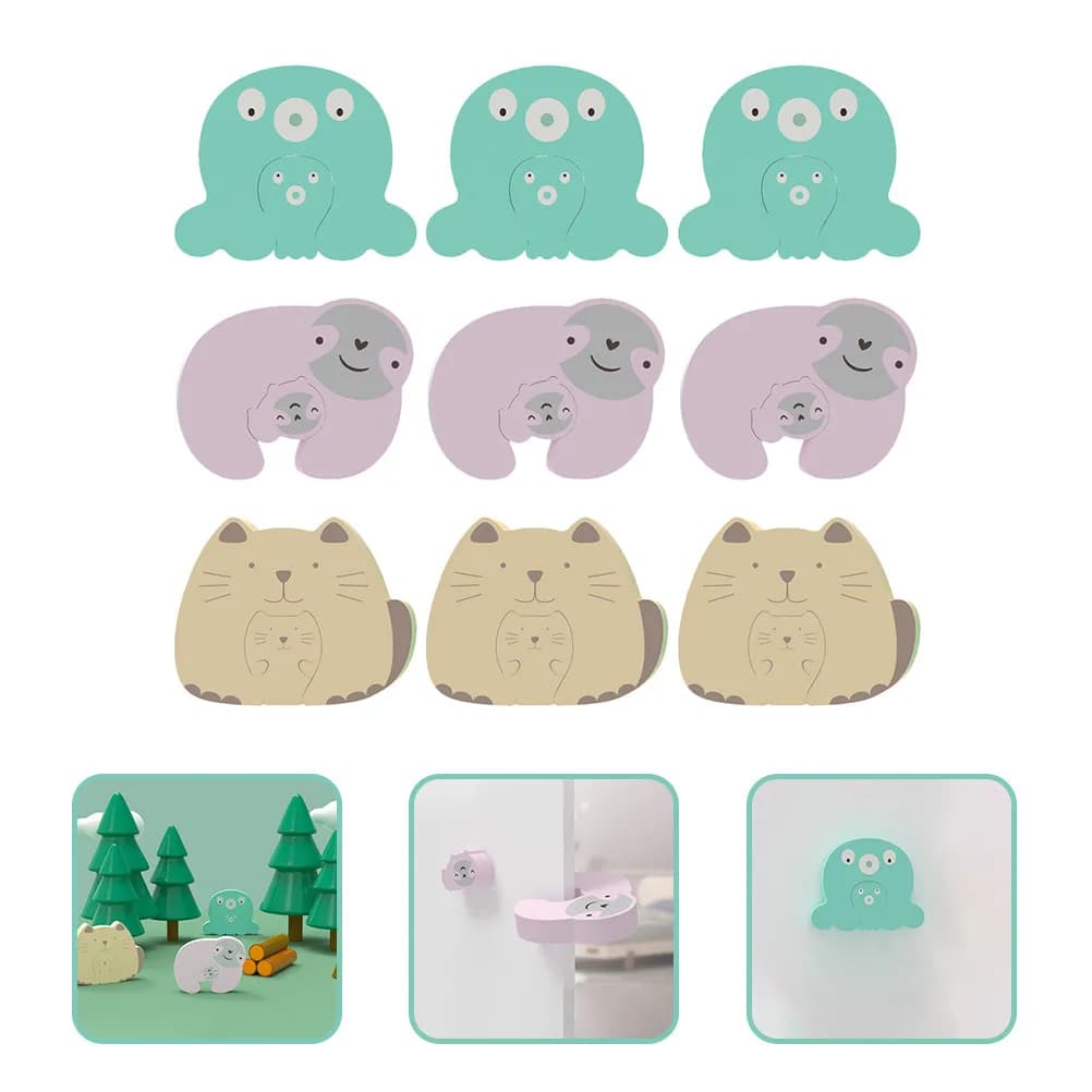 9Pcs Eva Door Finger Pinch Guards Cartoon Animal Design Safety Door Stopper Slam Preventer for Home Office Nursery