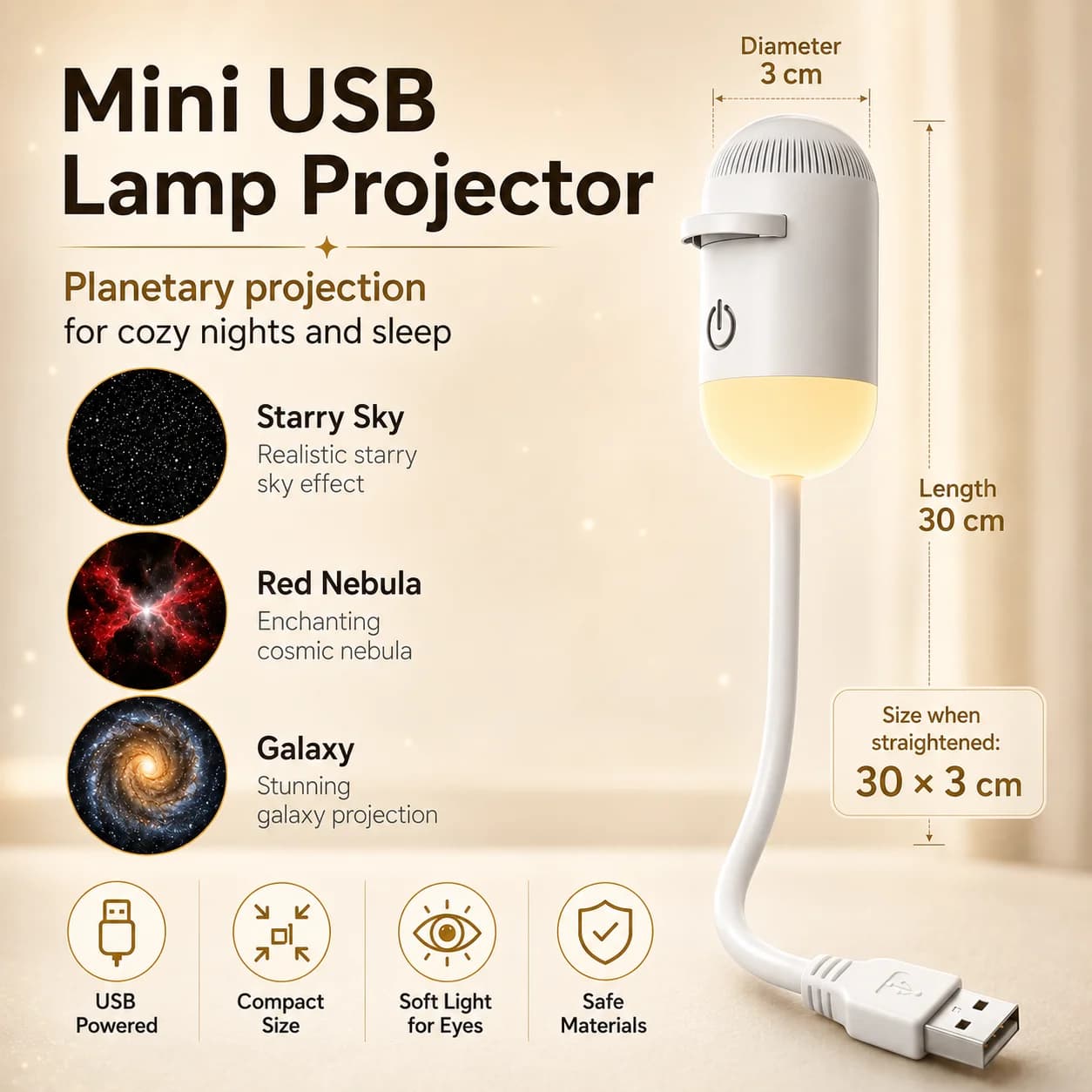 LED USB Mini Galaxy Star Projector Night Light 2-in-1 Ambient Starry Sky Lamp with Films Bedroom Car Decor Gift for Kids & Adult