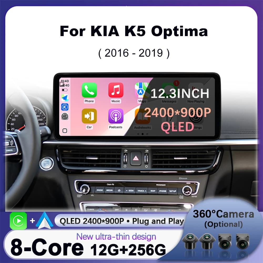 QLED 2400*900P Wireless CarPlay Per KIA K5 Optima 2016 - 2019 Autoradio Multimediale 4G TLE WIFI Navigazione GPS DSP Stereo Android