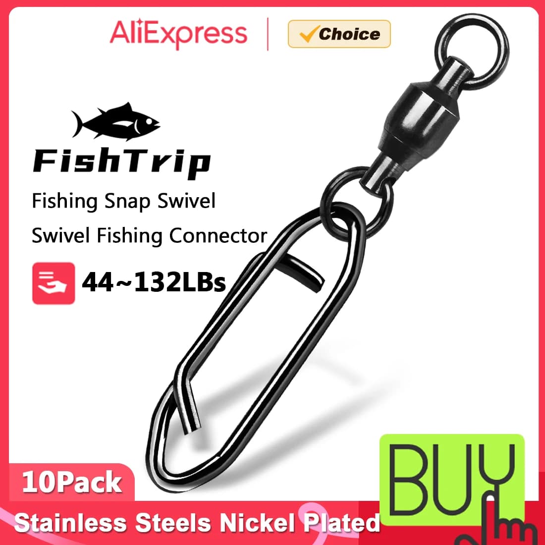 FishTrip 10 pieces fishing with swivel stainless steel ball bearing nickel connector bait terminal accessories for equipment
