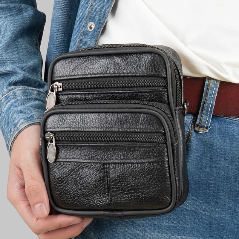 New men's single-shoulder bag, belt waist bag, men's cowhide crossbody bag, multi-functional business small handbag