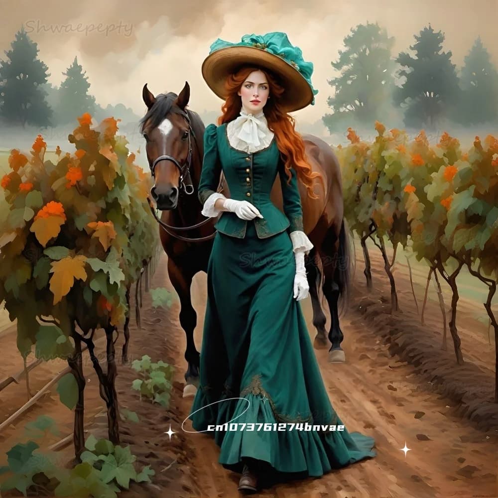 Abito da ballo vintage vittoriano verde scuro svasato maniche lunghe collo alto a-line abiti da sera medievali per le donne personalizzati 2026