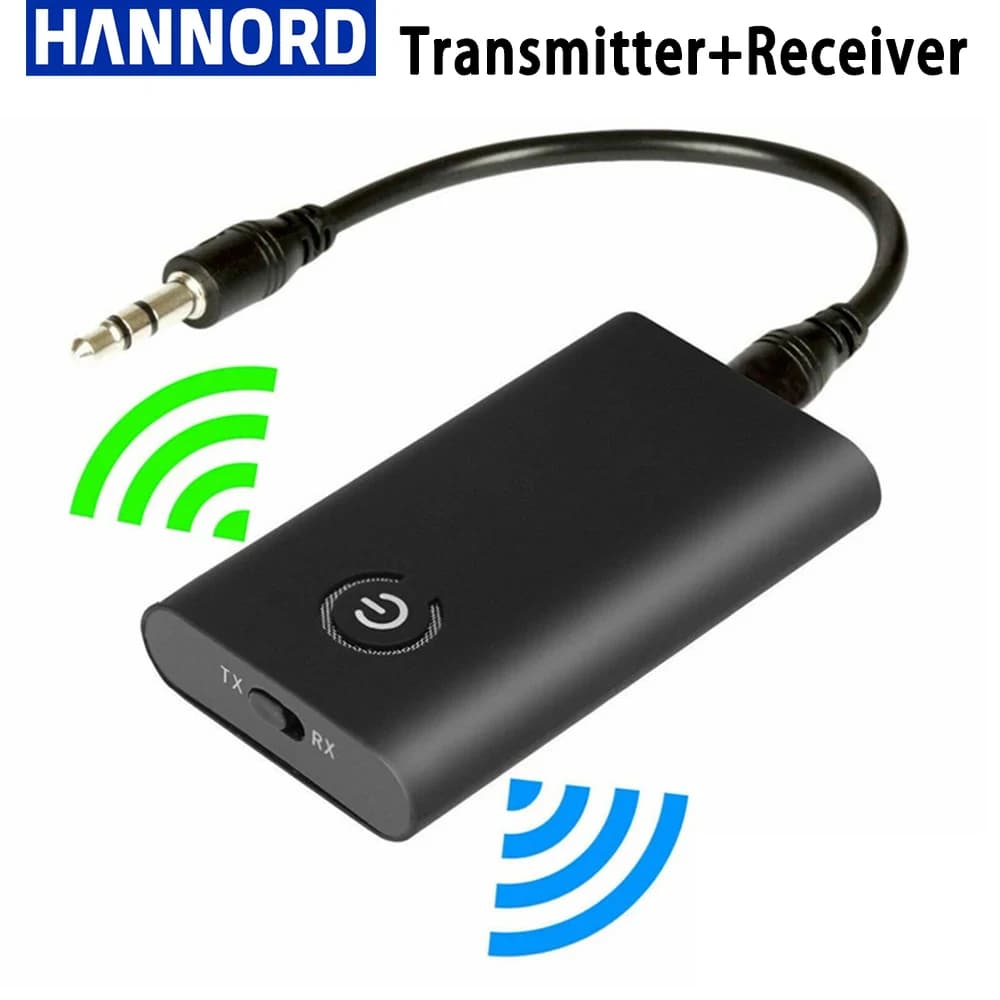 Hannord 2 in 1 Wireless Bluetooth 5.0 Rechargeable Audio Adapter Receiver for TV PC Speaker for Car 3.5mm AUX Hifi Music