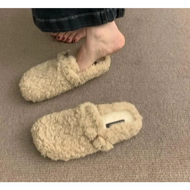 Zoccoli Boston in pelliccia per donna Moda invernale Sottopiede in sughero Calde pantofole in peluche Scarpe con supporto per l'arco plantare Muli accoglienti in pelle scamosciata pelosa per la casa