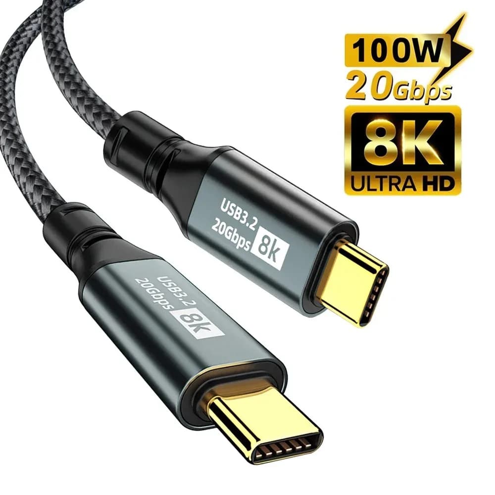 Cavo USB 3.2 20Gbps da Tipo C a Tipo C PD100W, compatibile con Thunderbolt 3, ricarica rapida e trasferimento dati per iPhone 15 Pro Max e MacBook