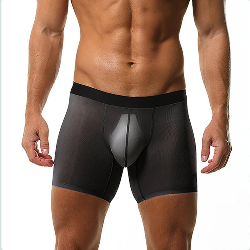 Intimo da uomo sexy Pantaloncini boxer a gamba lunga ultrasottili in seta di ghiaccio Custodia rigonfia traspirante Allunga mutande Leggings Pantaloni corti