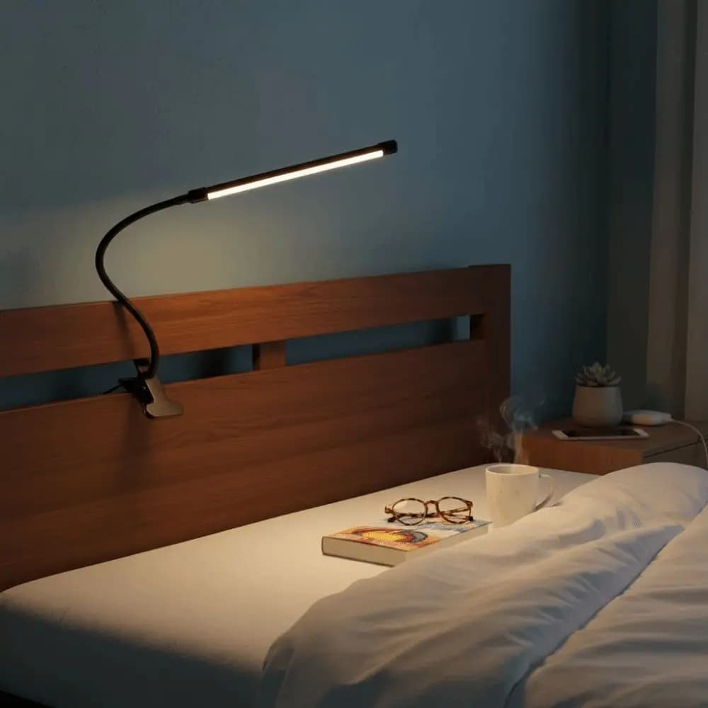 Adjustable LED Desk Clip On Lamp 360° Rotate 10 Brightness Reading Light with Clamp Dimmable Brightness Eye Protection