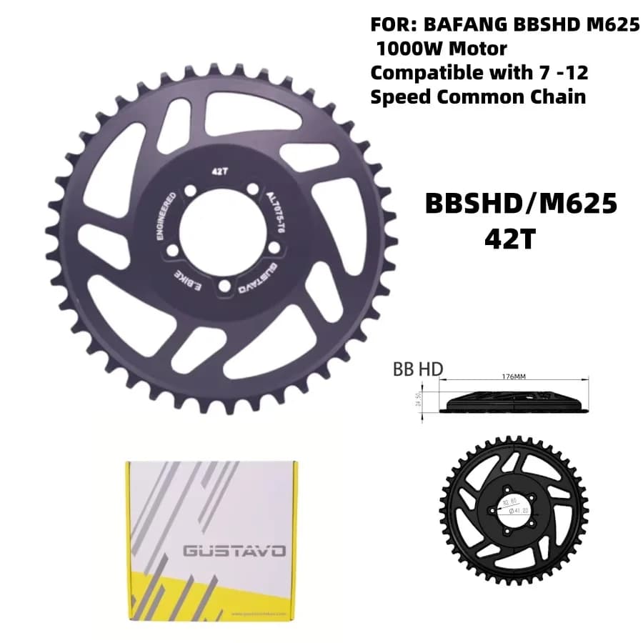 Corona per E-bike GUSTAVO 32/34/36/38/42/44/46/48T in Alluminio per Motore Centrale Bafang M625 BBSHD 1000W