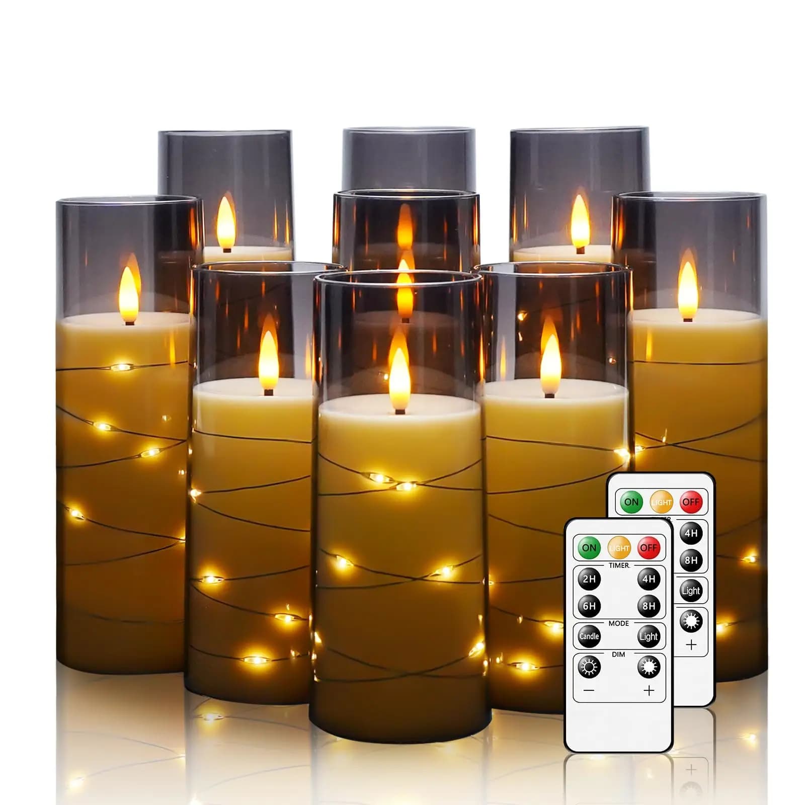Candele a colonna a LED tremolanti senza fiamma con stringa a stella incorporata e remota per la decorazione domestica della festa di Natale di nozze dei desideri