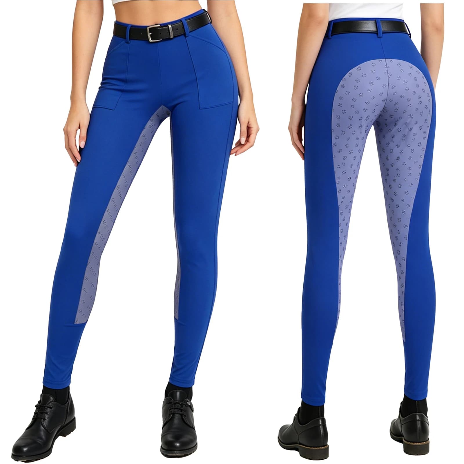Pantaloni da equitazione da donna con grip in silicone, antiscivolo, leggings sportivi elasticizzati con tasche