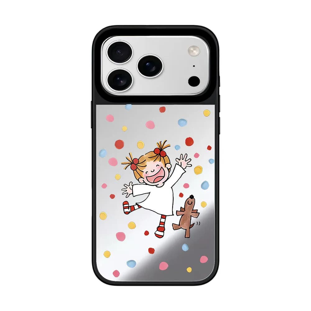 Colorful Polka Dot Happy Girl Mirror Surface Magnetic Phone Case Cover for IPhone 13 14 15 16 17 Pro Max Case for IPhone 17 Air