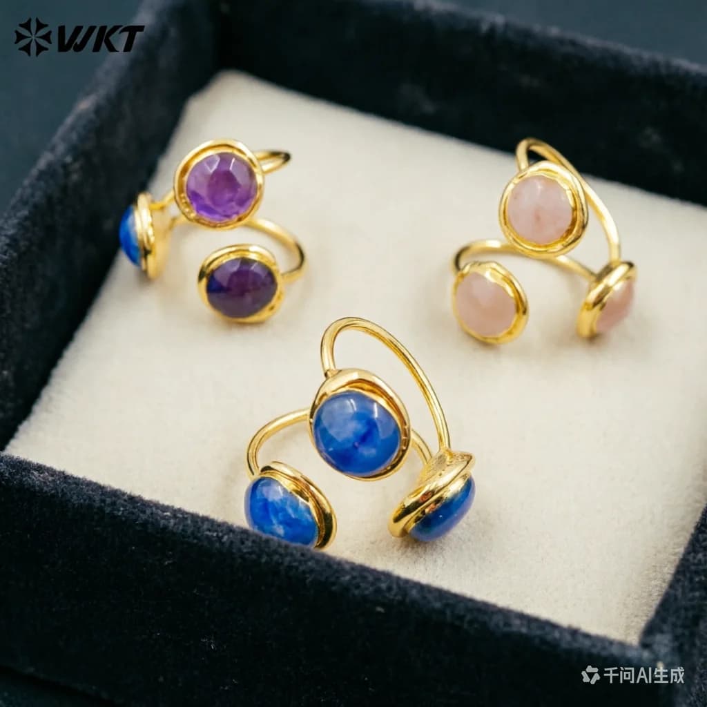 WT-R561 Bellissimo ed Elegante Anello da Cocktail Regolabile con Apertura Rotonda Placcato in Oro 18K con Gemma Naturale per Donne che Partecipano a Feste