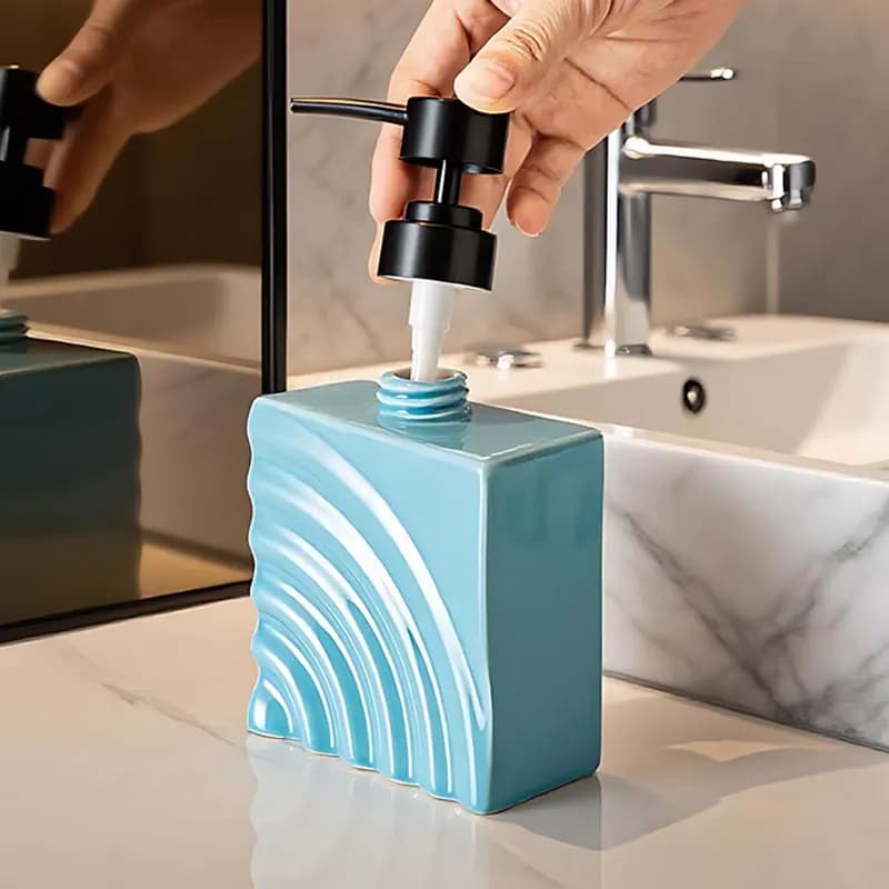 Dispenser di Sapone Liquido in Ceramica da 330ml, Accessori per Bagno di Hotel e Casa, Erogatore per Gel Doccia e Shampoo
