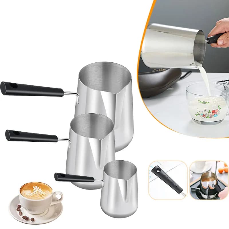 Caffettiera turca con manico lungo con beccuccio versatore Scaldasalviette per burro di latte in acciaio inossidabile Piano cottura Padella per cioccolato
