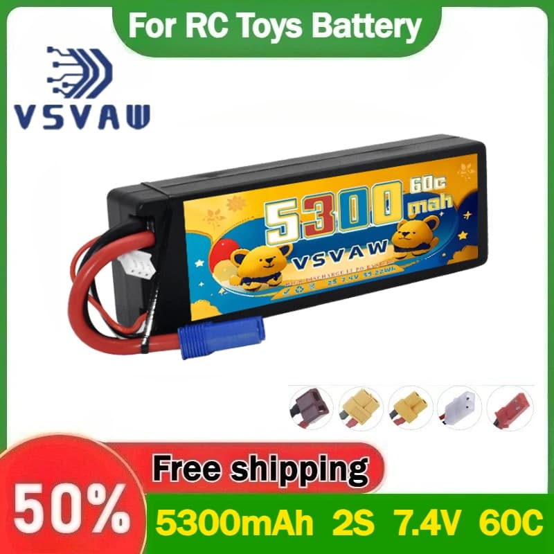 5300mAh 2S 7.4V 60C per auto RC, barche, elicotteri, batterie per auto da corsa