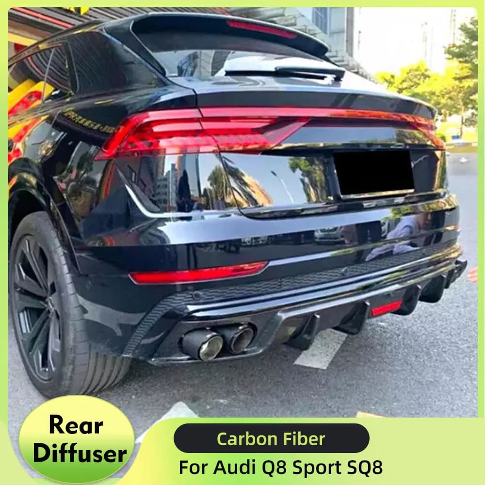 Car Diffuser Poster Lip with Light for Audi Q8 Sport SQ8 2021 2022 In Carbon Fiber Rear Bumpers Lip Spoiler Body Kit