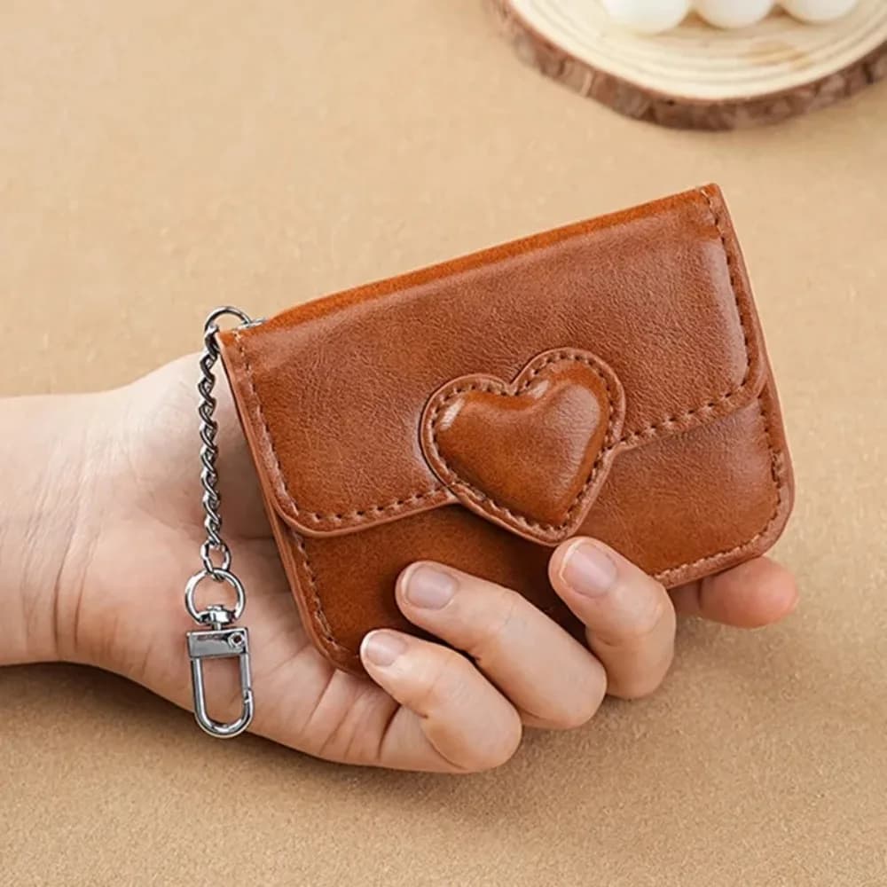 Women Mini Heart PU Leather Card Holder Wallet Love Shaped Small Wallet Multi-card Credit ID Card Holder Travel Cash Coin Bag