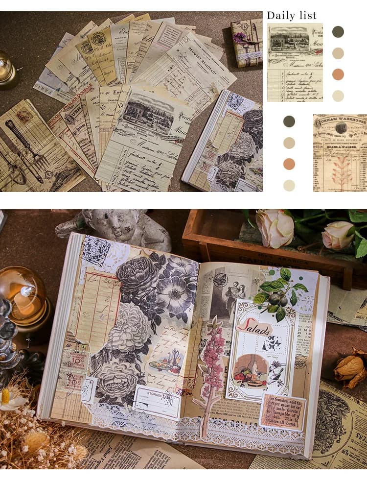 30 Sheets Retro Base Material Paper for DIY Scrapbooking Handmade Journal Decorative DIY material kit for manual accounting