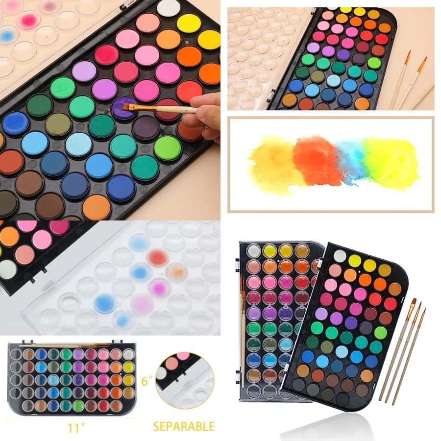 48 Colors Watercolor Paint Set, Portable Travel Watercolor Cake Kit with 3 Brushes, Easy-Clean Washable Paint for Card Making, Illustrations, Painting, Calligraphy