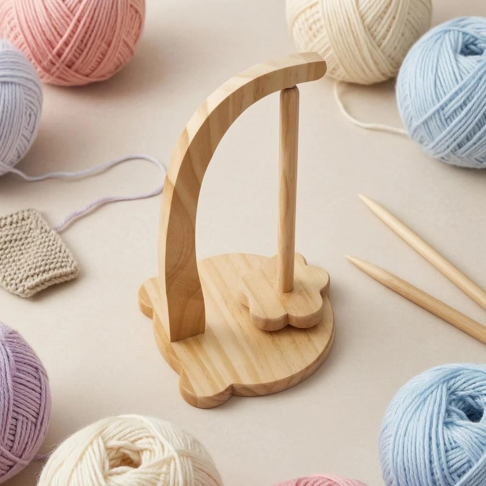 Rotary Yarn Holder Curved Arm Wooden Yarn Holder Craft Tool Natural Wood Polished Finish
