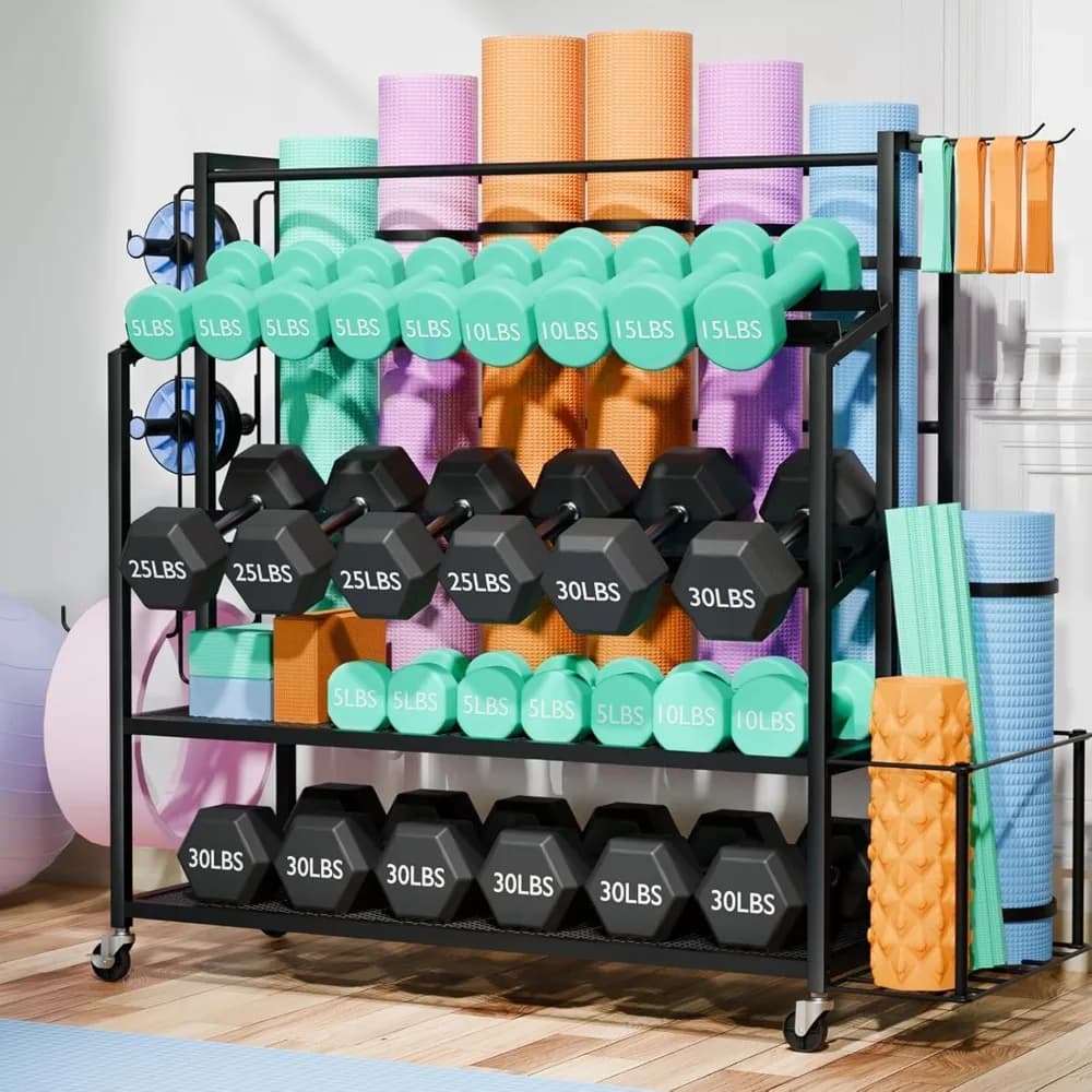 Porta Manubri Regolabile - Supporto per Pesi per Manubri, Portaoggetti per Palestra Domestica per Tappetini Yoga e Rulli in Schiuma, Personalizzabile