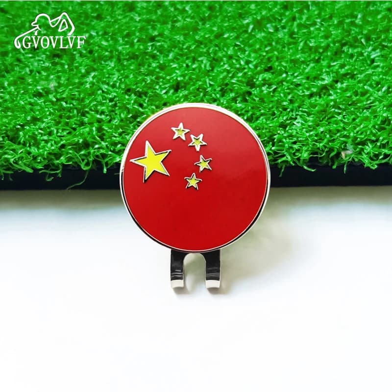 Golf Cap Clip With Chinese National Flag Pattern Mark Magnetic Cap Clip Ball Position Mark Golf Accessories