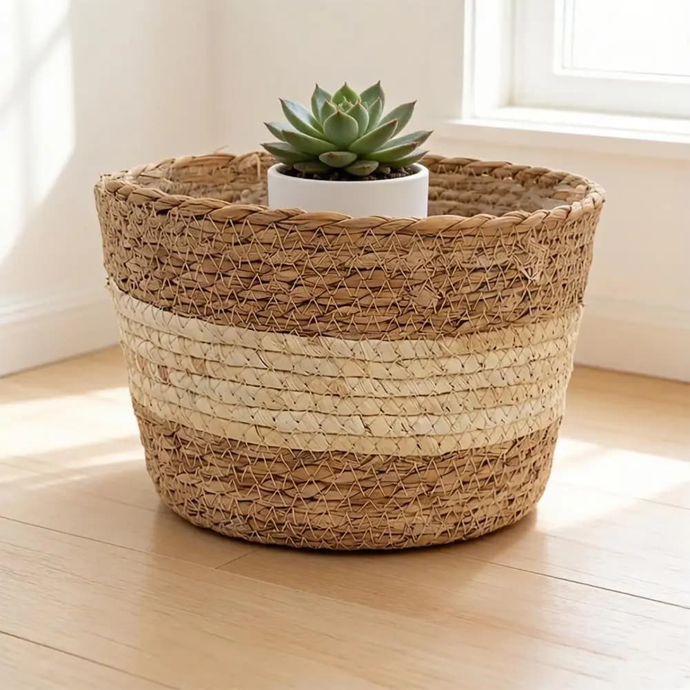 Flowerpot Leak-Proof Mess-Free Hand-Woven Plant Pot Wet Soil Resistant Planter Multipurpose Garden Storage Basket