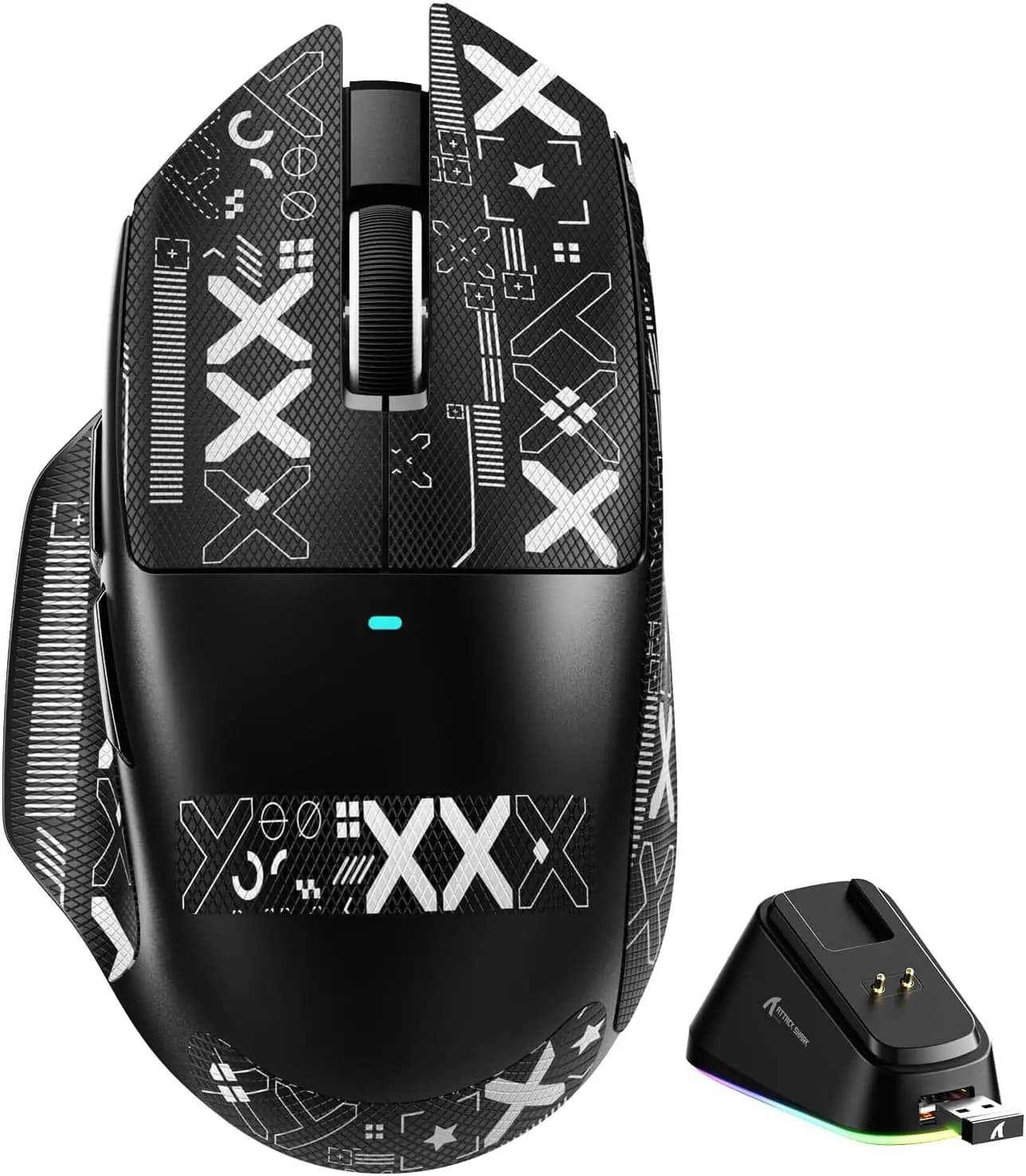 ATTACK SHARK V6 Mouse da Gaming Wireless Superleggero 65g con Dock di Ricarica Magnetico RGB, Polling Rate 1K, Sensore PixArt PAW3311, 25000DPI