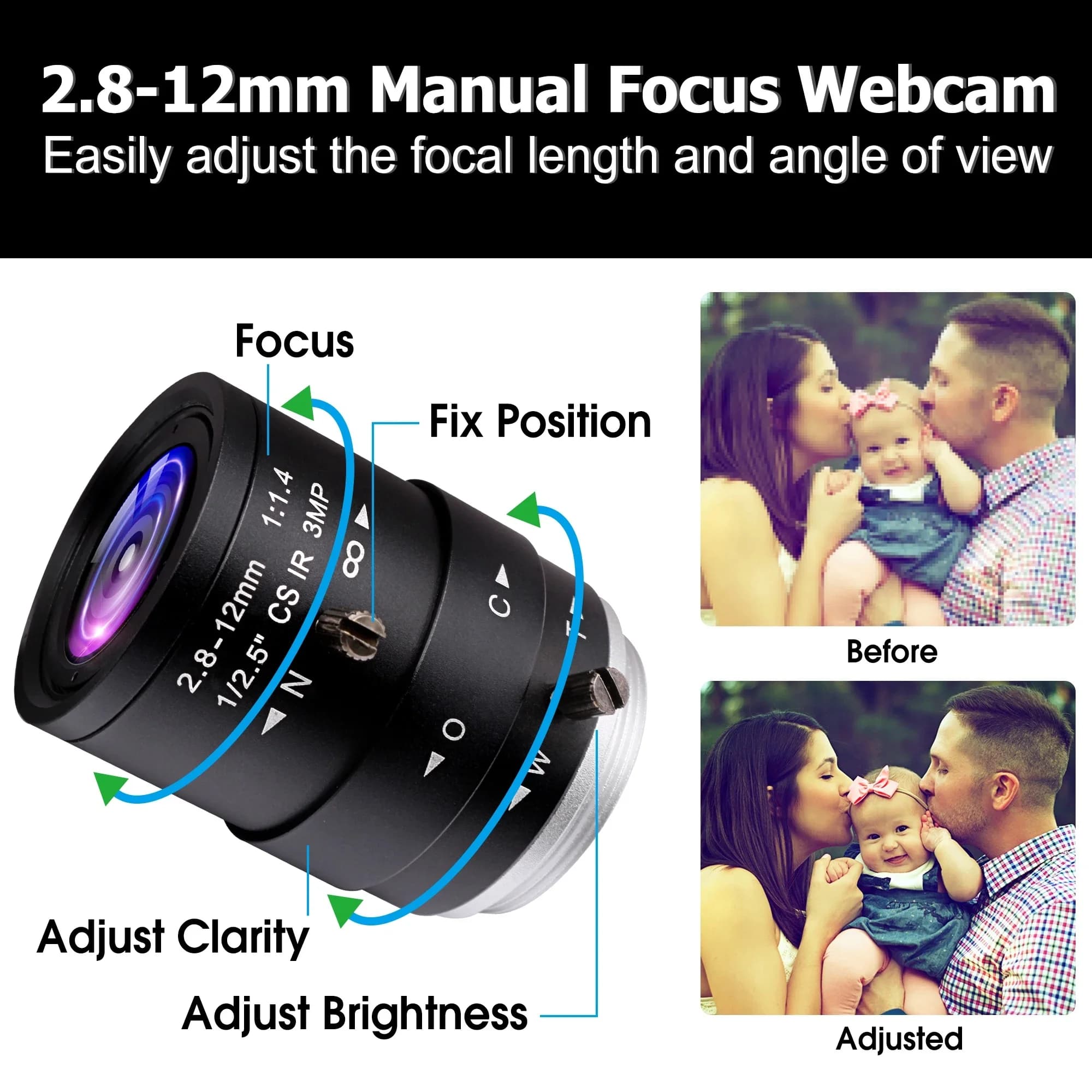 ELP 4K IMX415 Ultra HD USB Camera CS Manual varifocal lens 3840x2160 30fps Zoom Webcam UVC Plug and Play for laptop PC