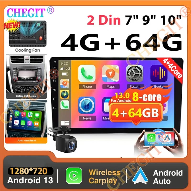 2Din Autoradio 7 "/9"/10 "Universale Android 13 Autoradio 64G GPS BT Car Audio Carpaly Lettore multimediale per Hyundai Nissan Toyota