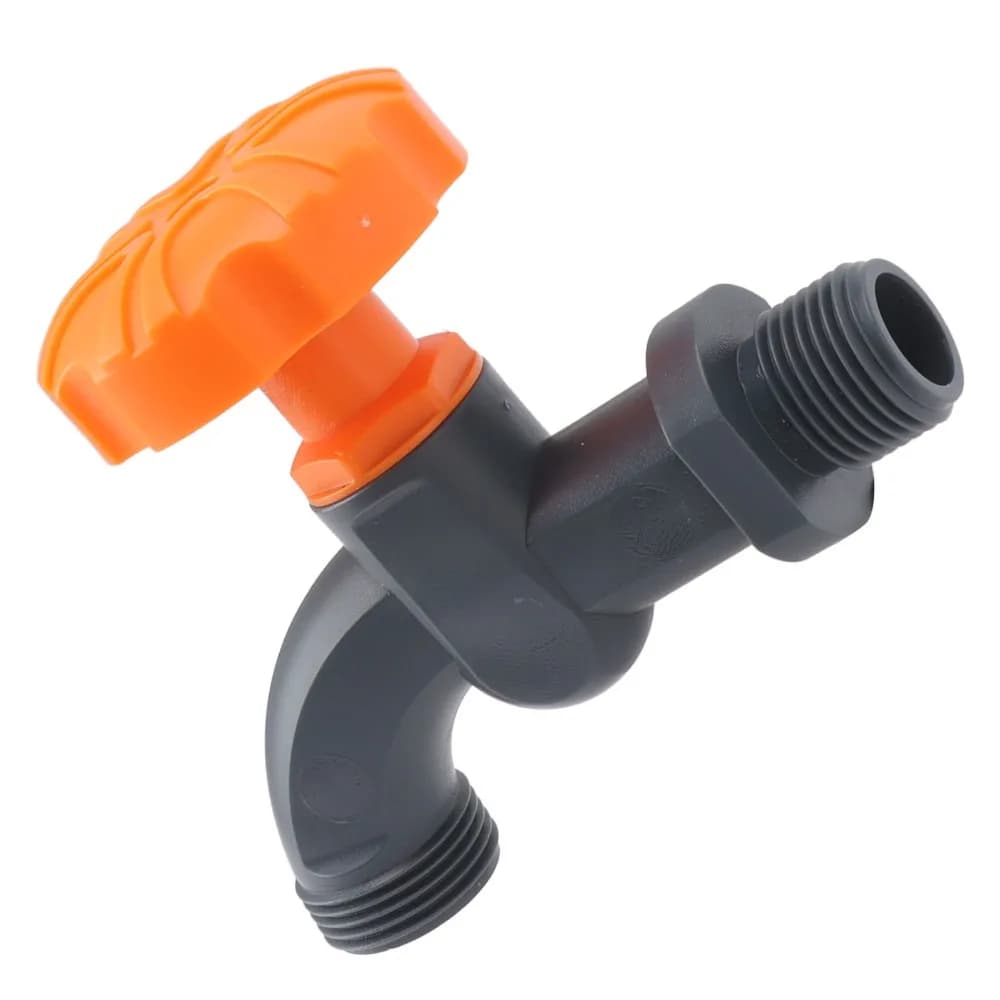 POM Plastic Hose Bibb 1/2 Inch Water Inlet 3/4 Inch Water Outlet Water Hose Bibb Gray and Orange Large Handle Garden Hose Bibb