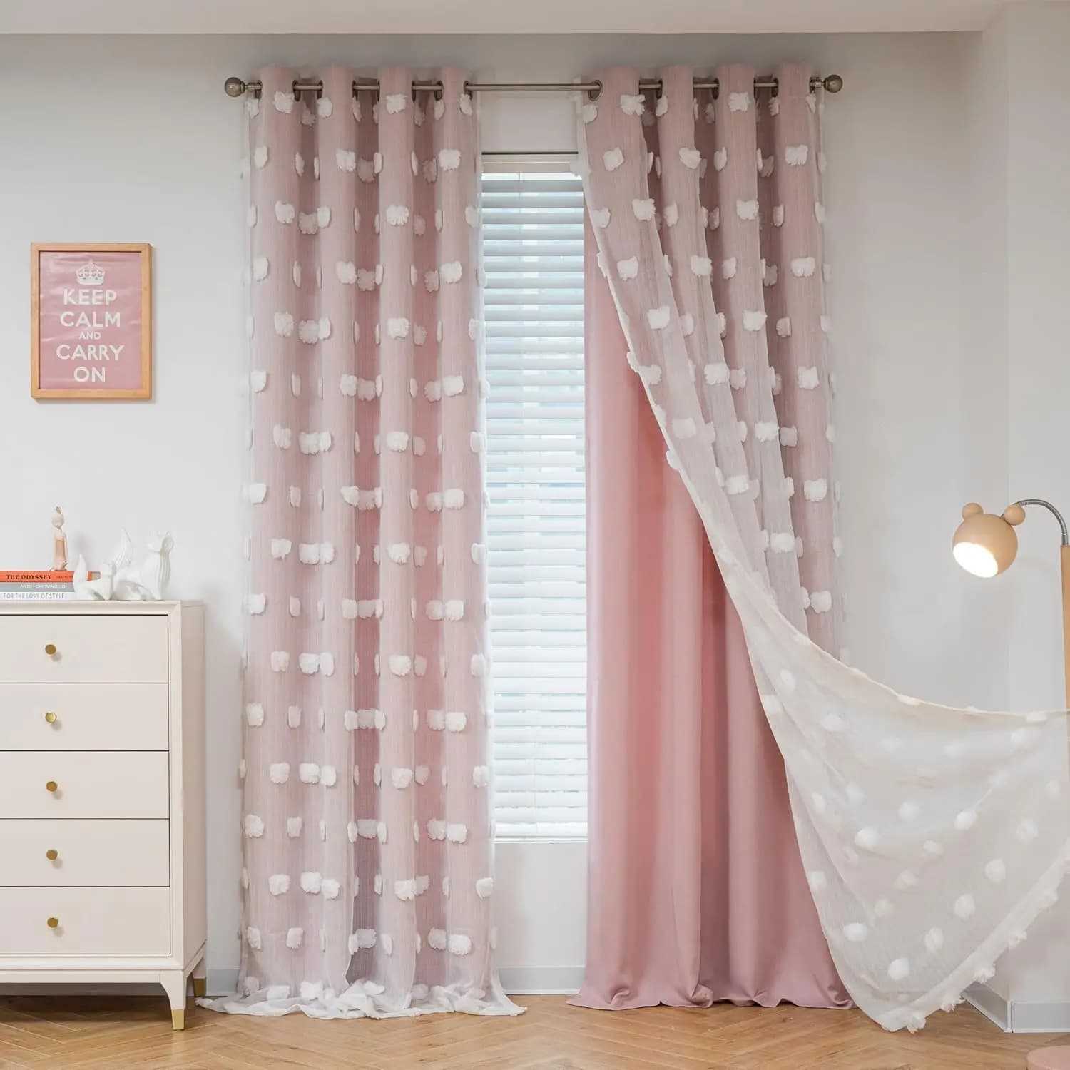 Pink Dark Curtains for Girls Bedroom, Double Layer with Sequins, Transparent Curtains with Eyelets for Privacy 52x84 Inches