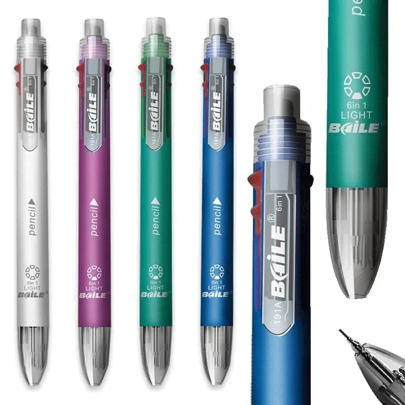 6 in 1 MultiColor Pen Ballpoint Pen Set Retractable 5 Colors and Mechanical Pencil in One Pen Multifunction Pen Stationery