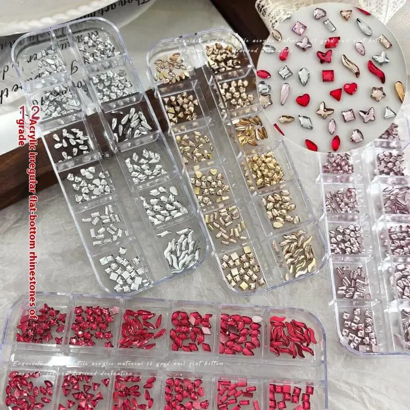 12 grills nail rhinestone jewelry with bottom plate diamond irregular nail decorations nail accessories pendants supplies