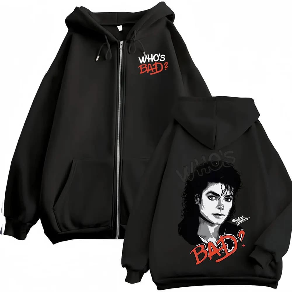 Michael Jackson King of Pop Bad Era Zip Up Hoodies Men's Fashion Classic Jacket Sweatshirts Hip Hop Oversized Zipper Hoodie Coat