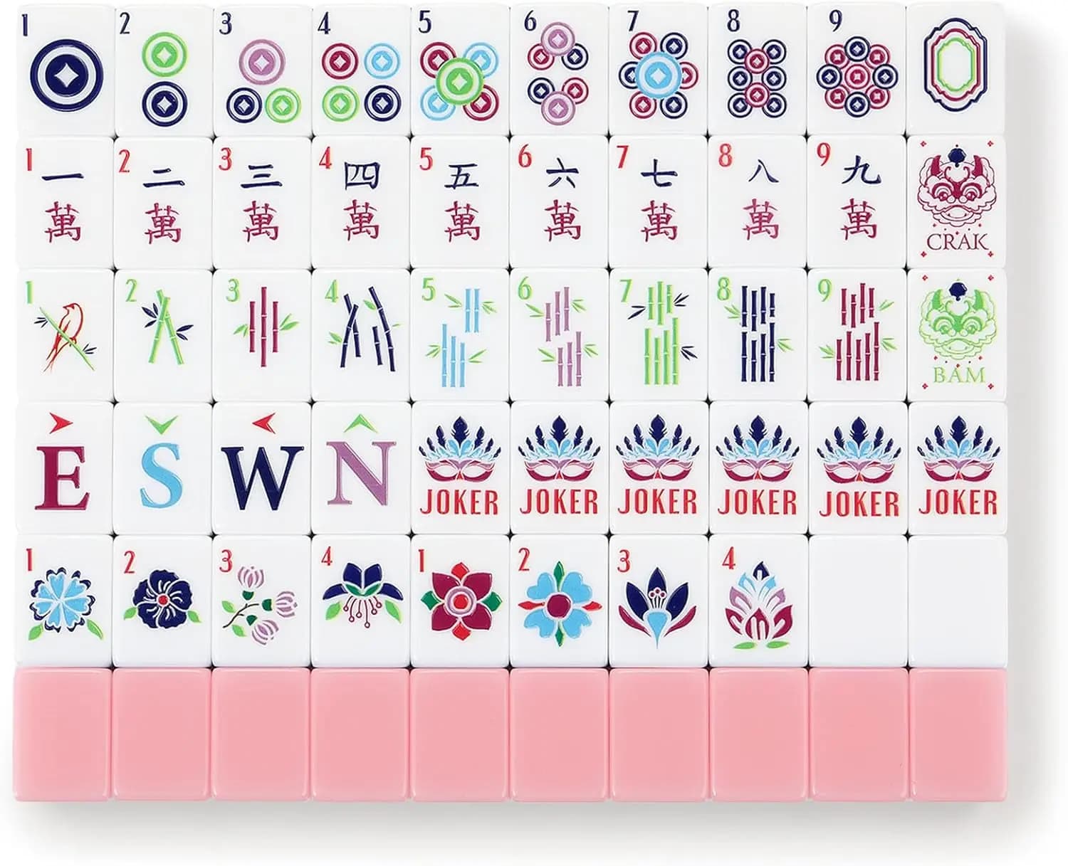 Set Mahjong Americano da 166 Tessere, Incisione in Acrilico Bianco Rosa, Valigetta da Viaggio Portatile