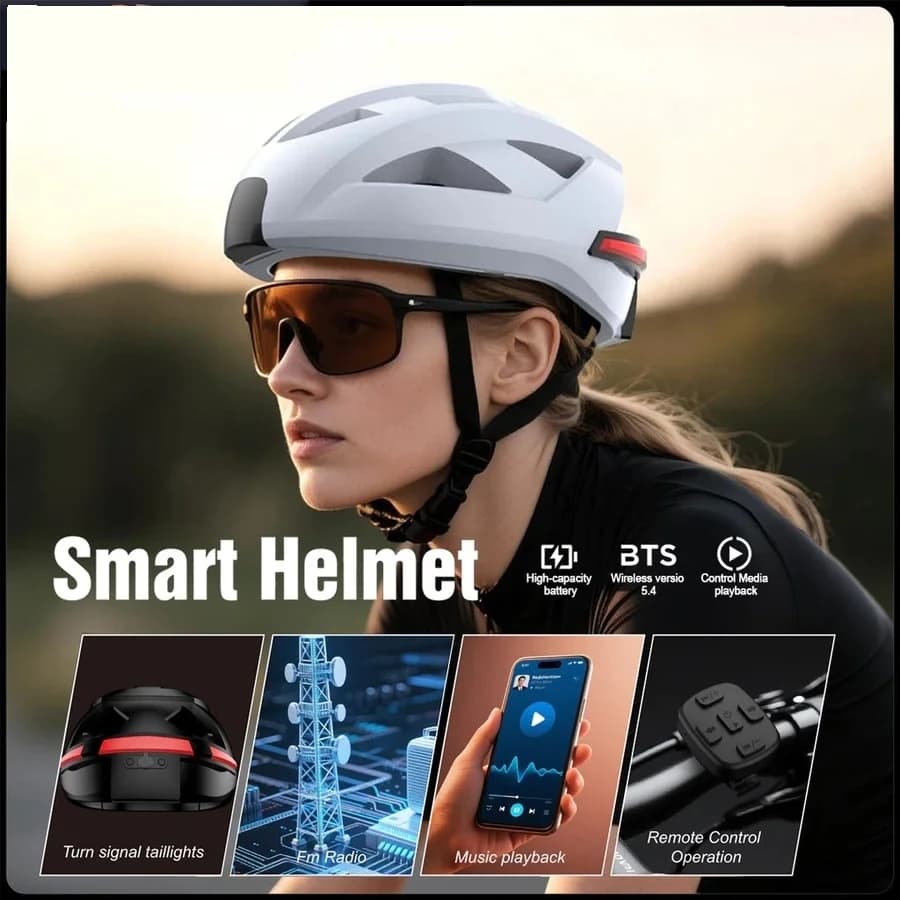 Casco Smart Bluetooth Unisex con Musica, Luci, Impermeabile e Traspirante per Ciclismo e Sicurezza