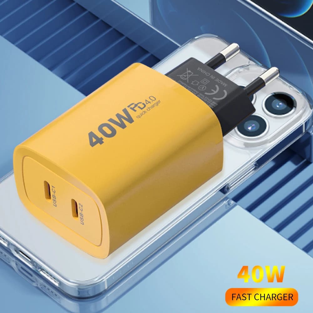 Caricabatterie rapido 40W PD Type C con ricarica rapida USB C per cellulari Huawei, Xiaomi, iPhone 14, 13 Pro Max, Samsung, con spina EU/US