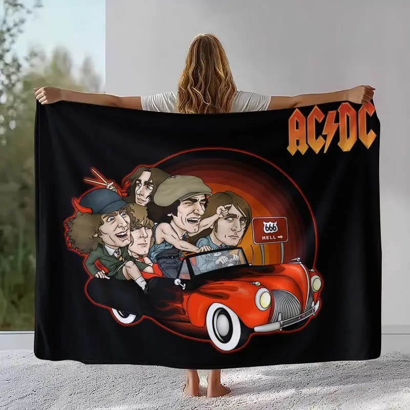 Fashion ACDC Rock Band Sign Catoon Flannel Blanket,Ultra Soft Warm Plush Throw for Home Bedroom Bed Sofa Cover Camping Picnic