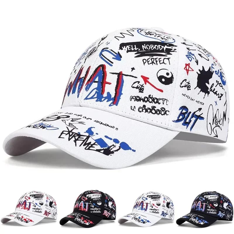 Cappellini da Baseball Unisex con Stampa Graffiti WHAT, Cappello Protettivo per Primavera e Autunno, Regolabile, Casual, Stile Trucker