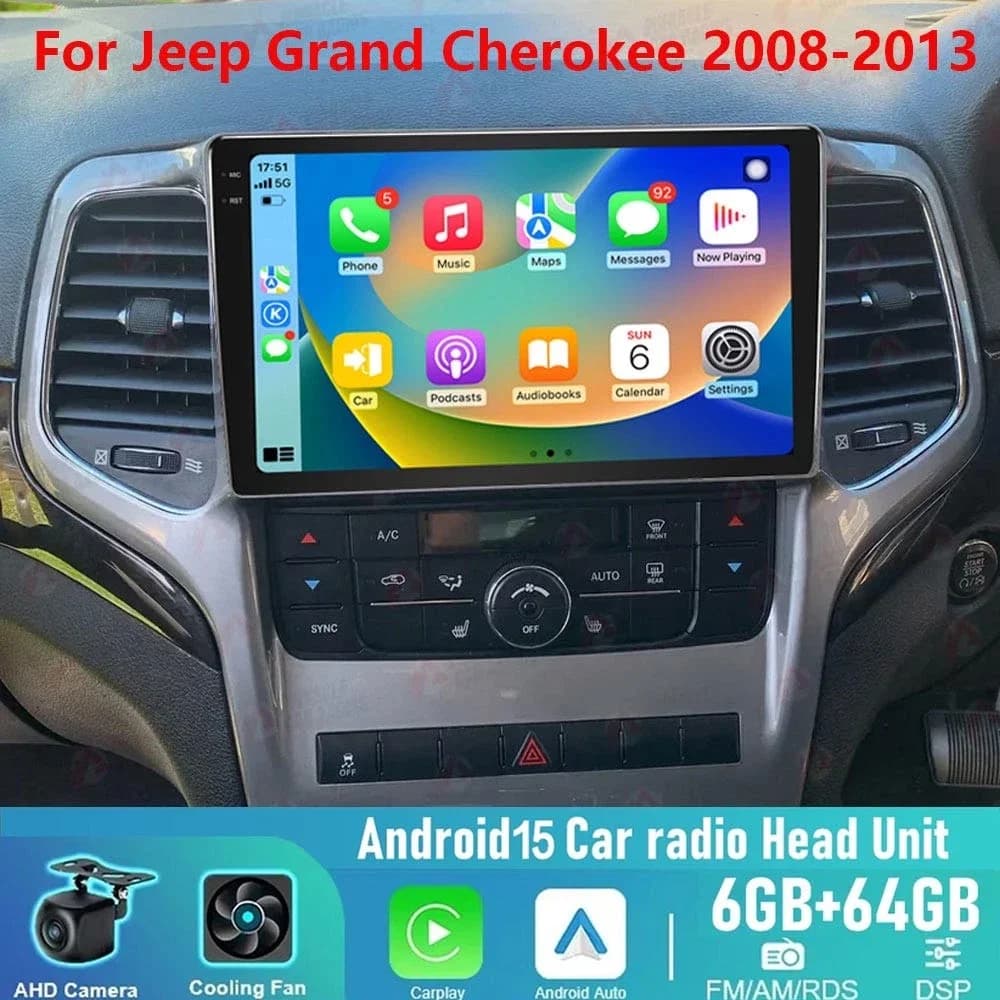 Per Jeep Grand Cherokee 2007-2013 6-128GB Carplay Wireless Android Auto Android 15 Autoradio GPS Wifi