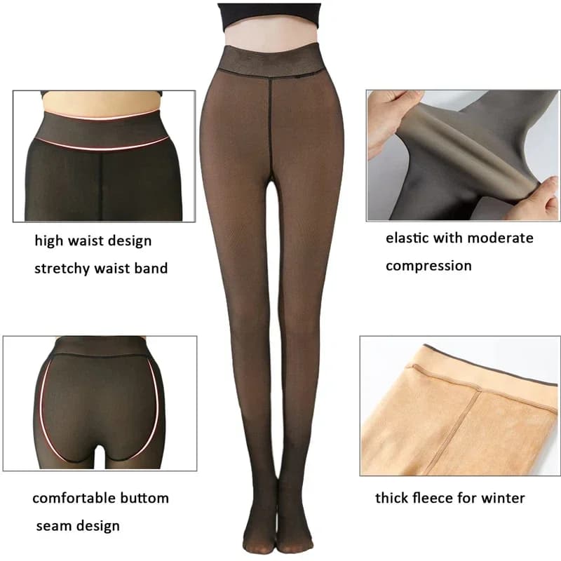 Calze Invernali Imbottite in Pile, Leggings Caldi da Donna, Collant Effetto Pelle, Pantaloni Finto-Trasparenti in Lana